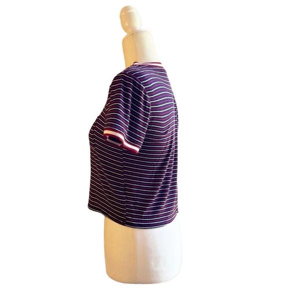 Moa moa Red & Blue Striped Cropped Top, Sz L - Picture 2 of 6